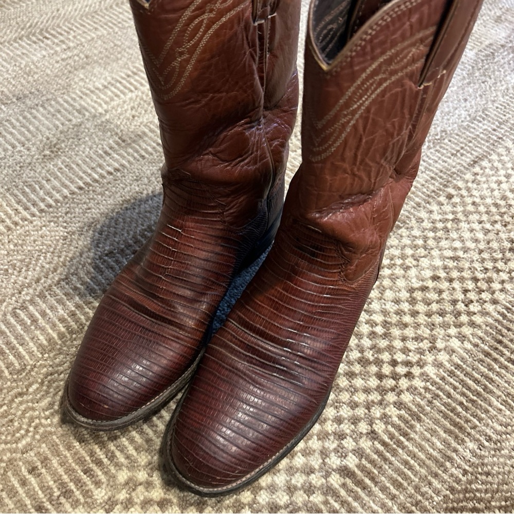 VINTAGE 3113 MADE IN USA DISTRESSED JUSTIN LIZARD SKIN ROPER BOOTS SIZE Women 6B